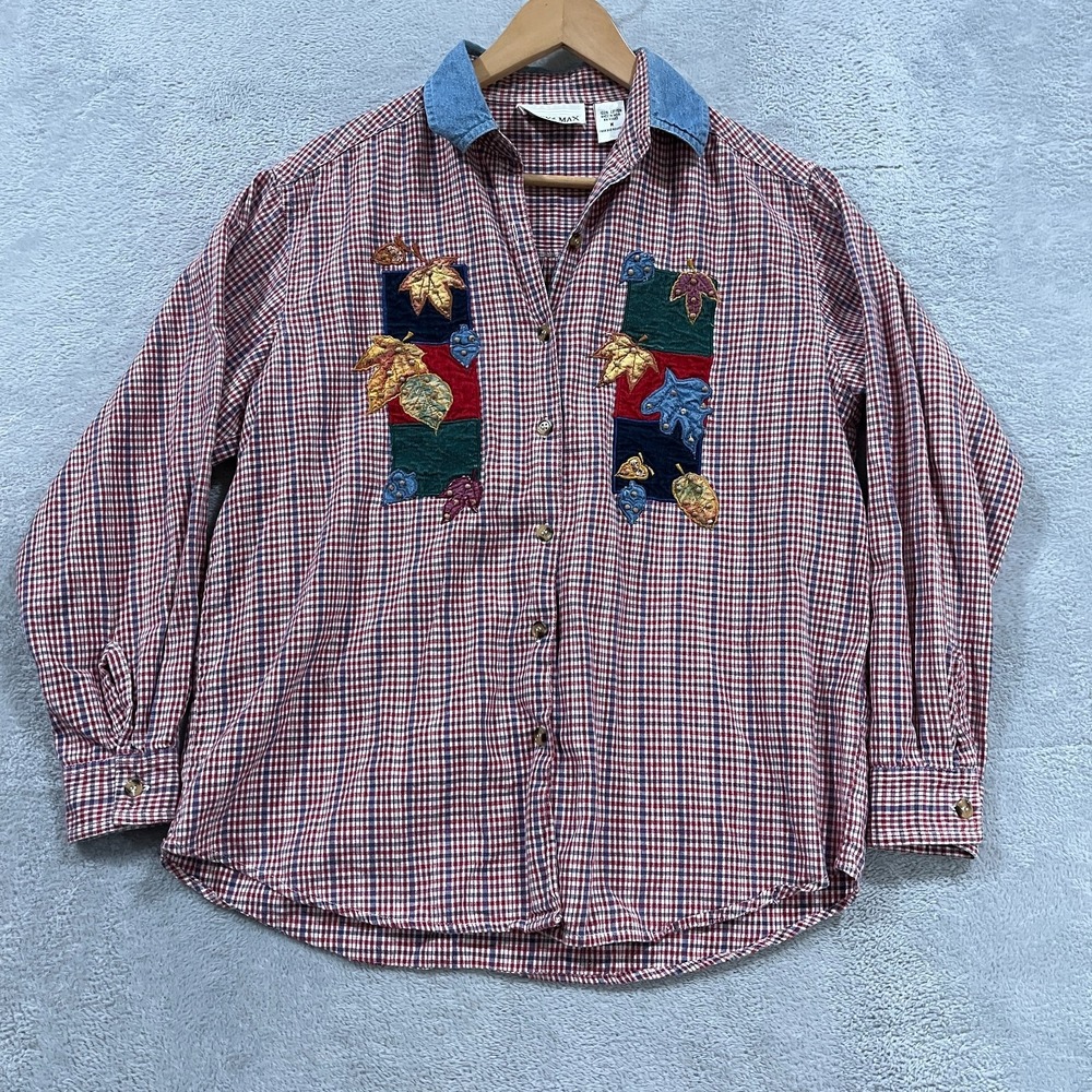 Vintage‎ Casey & Max Shirt Womens Medium Plaid Embroidered Southwestern 90s Y2K